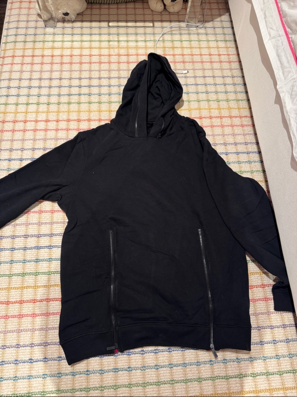 Karl Lagerfeld (CHANEL designer) Black Hooded Sweatshirt with Zip Details